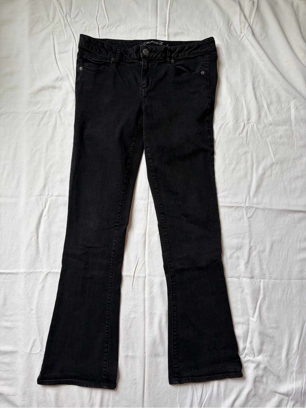 American Eagle Outfitters Black Flared Jeans Skinny Kick Super Stretch